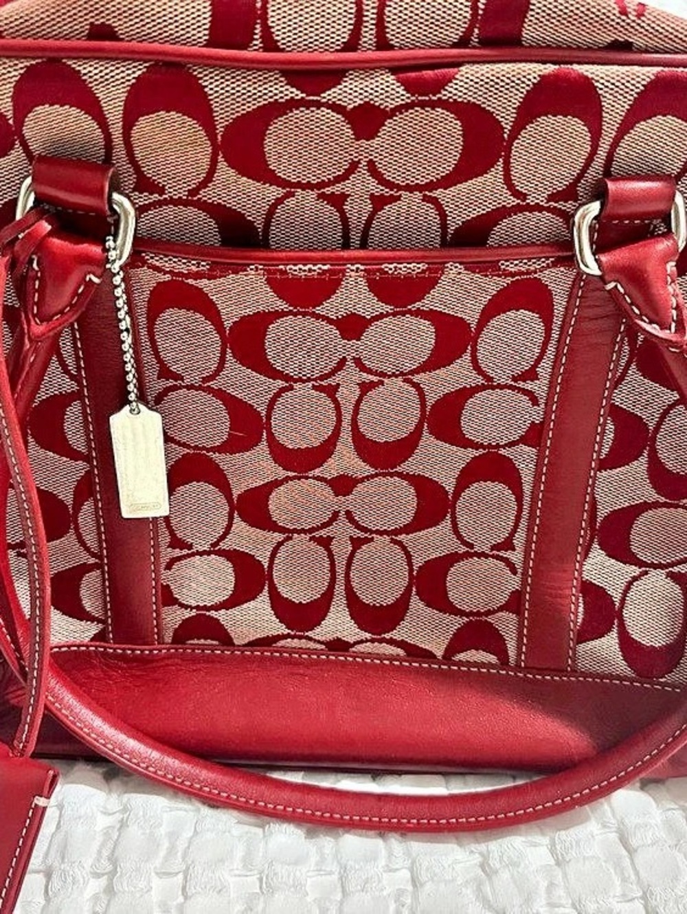 Coach Signature Red Satchel Carryall in Red & Tan